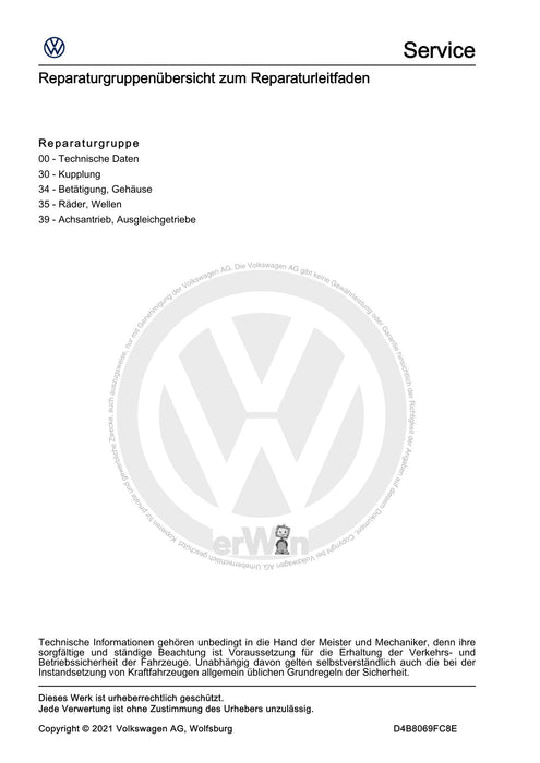 Crafter (2017+) Reparaturanleitung 6 Gang-Schaltgetriebe 0AX