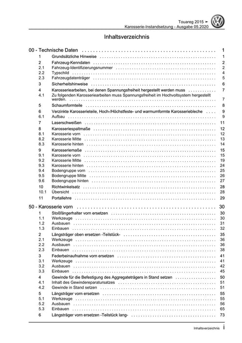 Touareg (2003 - 2017) Reparaturanleitung Karosserie-Instandsetzung