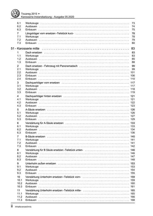 Touareg (2003 - 2017) Reparaturanleitung Karosserie-Instandsetzung