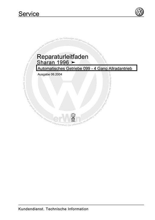 Sharan (1995 - 2010) Reparaturanleitung Automatisches Getriebe 099 - 4 Gang Allradantrieb