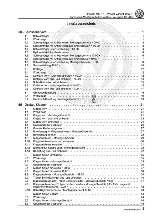 Passat (1997 - 2005) Passat-Passat Variant Reparaturanleitung Karosserie-Montagearbeiten Außen