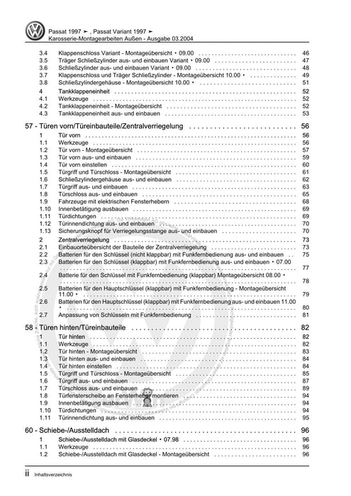 Passat (1997 - 2005) Passat-Passat Variant Reparaturanleitung Karosserie-Montagearbeiten Außen