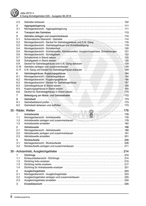 Jetta (1980 - 1988) Jetta Reparaturanleitung 6 Gang-Schaltgetriebe 02S