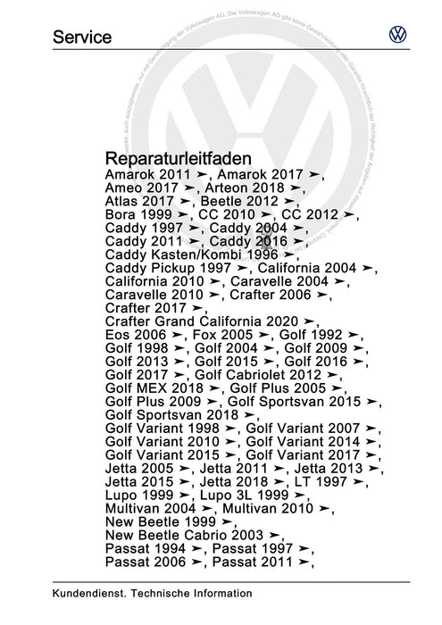 EOS (2006+) Reparaturanleitung Klimaanlage mit Kältemittel R134a - Allgemeine Informationen