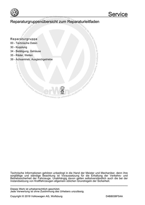 Golf VII (2013+2020)+Golf-Variant-Sportsvan Reparaturanleitung 7 Gang-Doppelkupplungsgetriebe 0CW