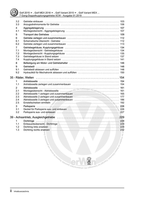 Golf VII (2013+2020)+Golf-Variant-Sportsvan Reparaturanleitung 7 Gang-Doppelkupplungsgetriebe 0CW