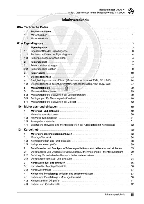 Industriemotoren - Industrial Engines (IM) Reparaturanleitung 4-Zyl. DIeselmotor (1,9l-Motor)+ARD - AVM - BEQ - BEU - BJC - BXT