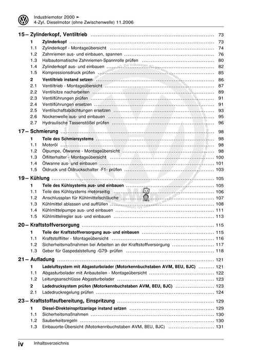 Industriemotoren - Industrial Engines (IM) Reparaturanleitung 4-Zyl. DIeselmotor (1,9l-Motor)+ARD - AVM - BEQ - BEU - BJC - BXT