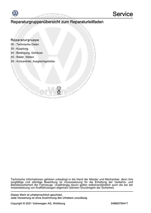 Arteon (2018 - 2020) Reparaturanleitung 7 Gang-Doppelkupplungsgetriebe 0GC