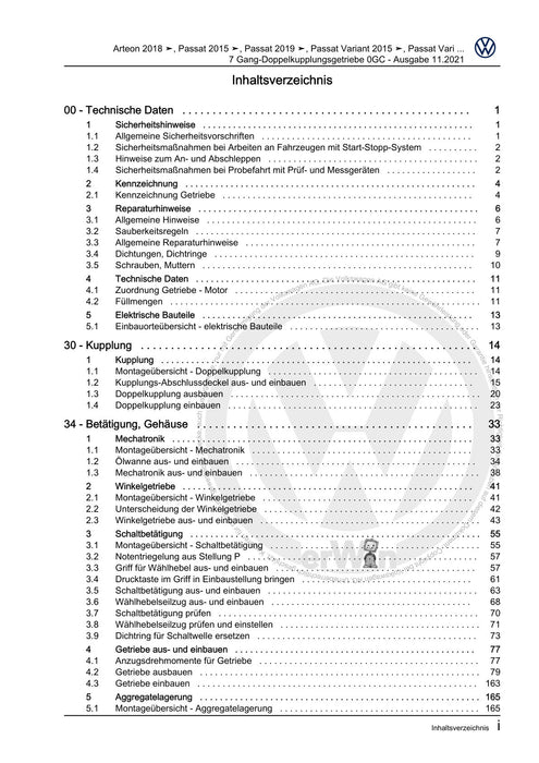 Arteon (2018 - 2020) Reparaturanleitung 7 Gang-Doppelkupplungsgetriebe 0GC