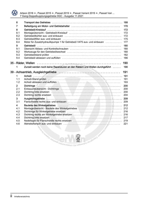 Arteon (2018 - 2020) Reparaturanleitung 7 Gang-Doppelkupplungsgetriebe 0GC