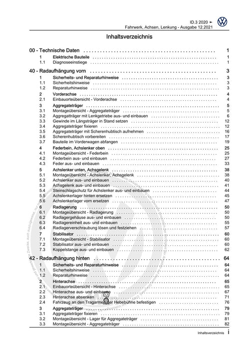 ID.3 (2020+) Reparaturanleitung Fahrwerk, Achsen, Lenkung