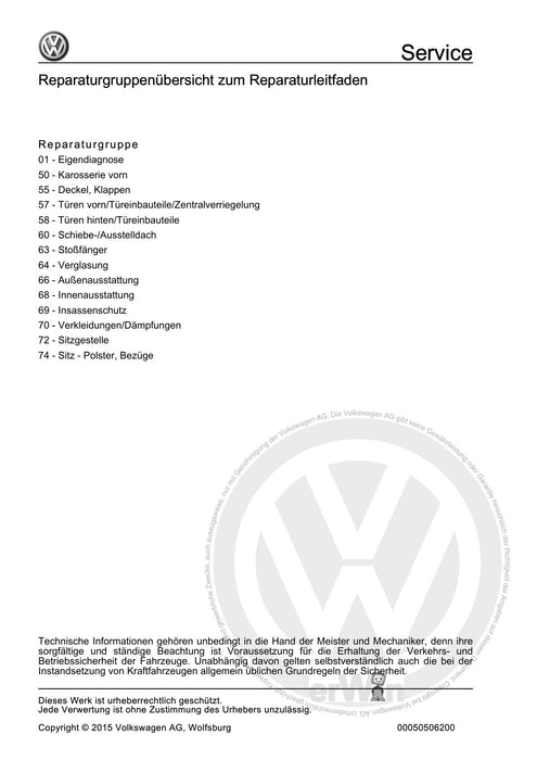 Passat (1994 - 1997) Passat-Passat Variant Reparaturanleitung Karosserie-Montagearbeiten