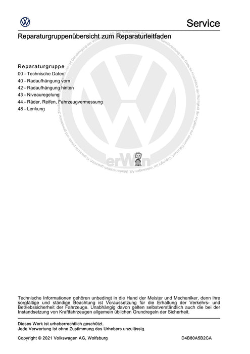 Caddy (2021+) Reparaturanleitung Fahrwerk, Achsen, Lenkung