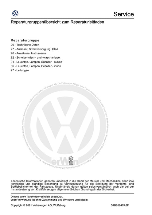Beetle (2012+) NBL-NBC Reparaturanleitung Elektrische Anlage