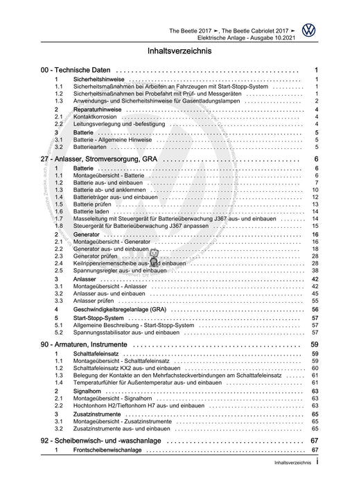 Beetle (2012+) NBL-NBC Reparaturanleitung Elektrische Anlage