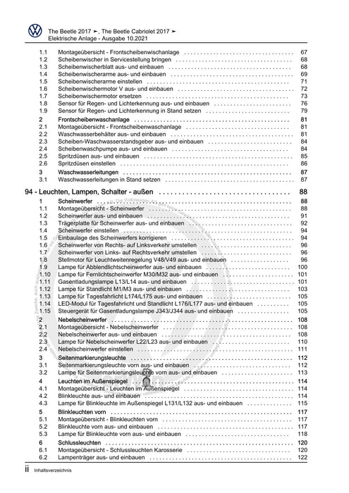 Beetle (2012+) NBL-NBC Reparaturanleitung Elektrische Anlage