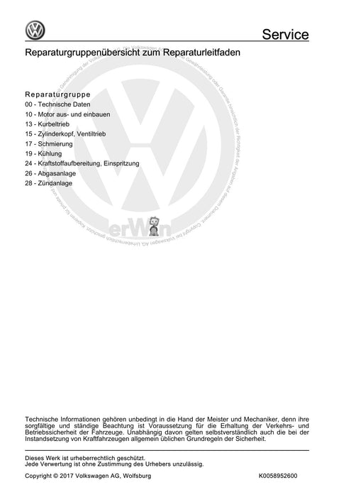 Phaeton (2001 - 2008) Reparaturanleitung 6-Zyl. Einspritzmotor (Direkteinspritzer)