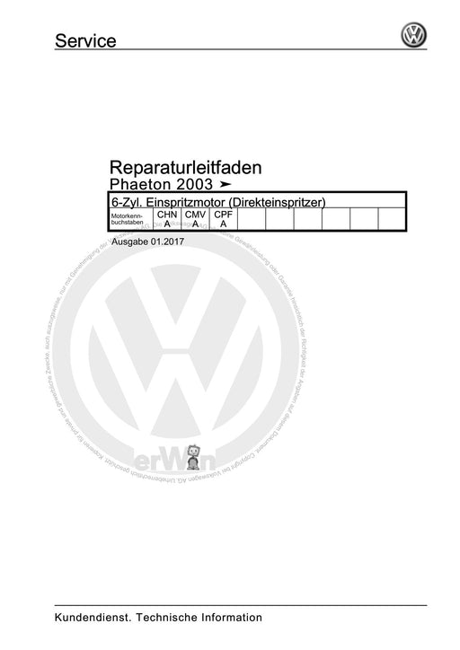 Phaeton (2001 - 2008) Reparaturanleitung 6-Zyl. Einspritzmotor (Direkteinspritzer)