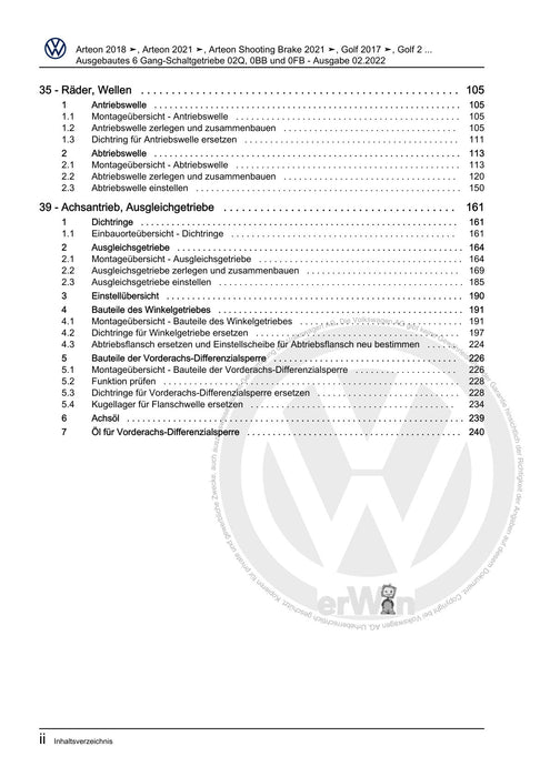 Golf VII (2013+2020)+Golf-Variant-Sportsvan Reparaturanleitung Ausgebautes 6 Gang-Schaltgetriebe 02Q, 0BB und 0FB