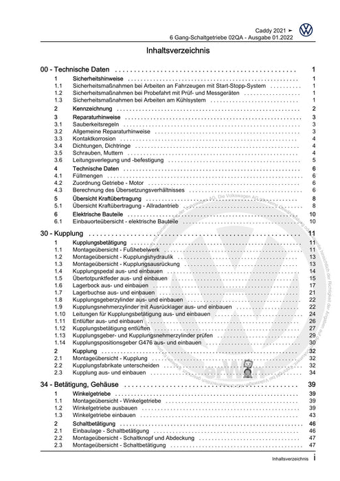 Caddy (2021+) Reparaturanleitung 6 Gang-Schaltgetriebe 02QA