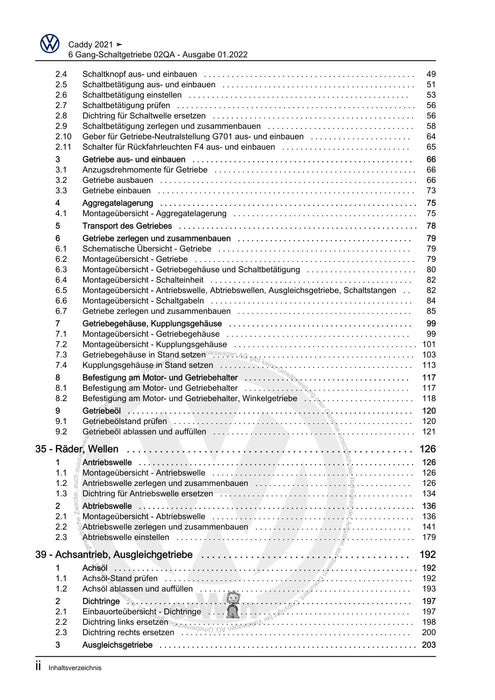 Caddy (2021+) Reparaturanleitung 6 Gang-Schaltgetriebe 02QA