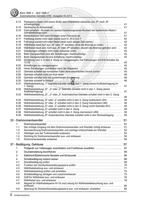 Bora (1999 - 2006) Bora-Bora Variant Reparaturanleitung Automatisches Getriebe 01M
