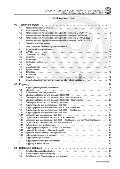 Golf VI (2009 - 2013) Golf-Plus-Cabriolet-Variant Reparaturanleitung 5 Gang-Schaltgetriebe 0AF