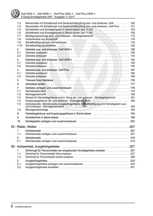 Golf VI (2009 - 2013) Golf-Plus-Cabriolet-Variant Reparaturanleitung 5 Gang-Schaltgetriebe 0AF