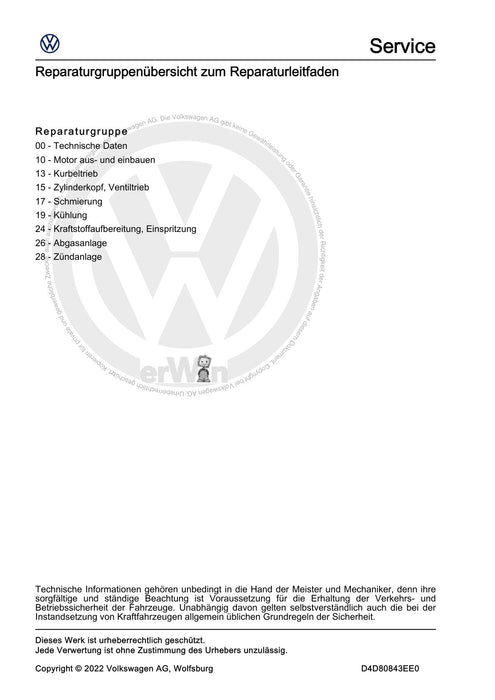 Caddy (2021+) Reparaturanleitung 1,6 l-Motor, 4V, EA 211