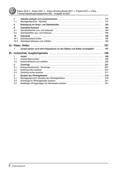 Passat (2011+) Passat-Passat Variant Reparaturanleitung 7 Gang-Doppelkupplungsgetriebe 0DL