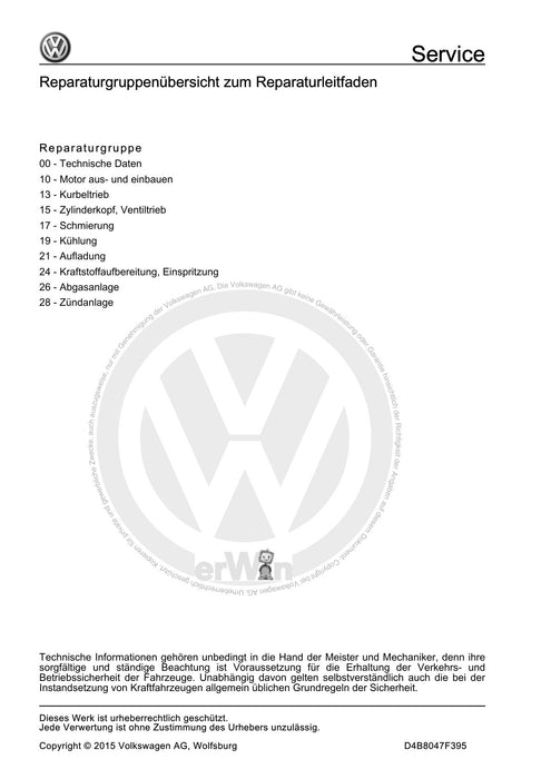 Jetta (2014+) Reparaturanleitung 4-Zyl. Einspritzmotor (1,4 l-Motor Direkteinspritzer, Turbolader und Kompressor)