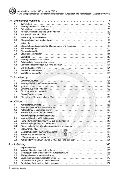 Jetta (2014+) Reparaturanleitung 4-Zyl. Einspritzmotor (1,4 l-Motor Direkteinspritzer, Turbolader und Kompressor)