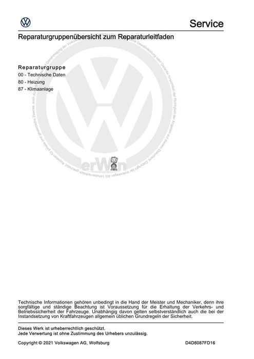 Tiguan (2008+) Reparaturanleitung Heizung, Klimaanlage