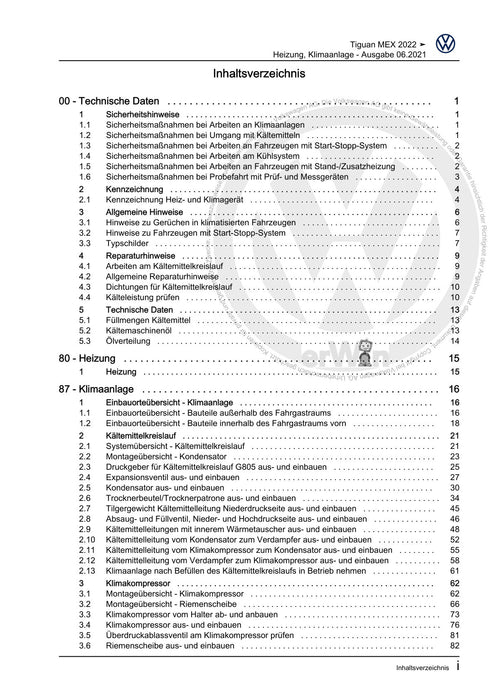 Tiguan (2008+) Reparaturanleitung Heizung, Klimaanlage