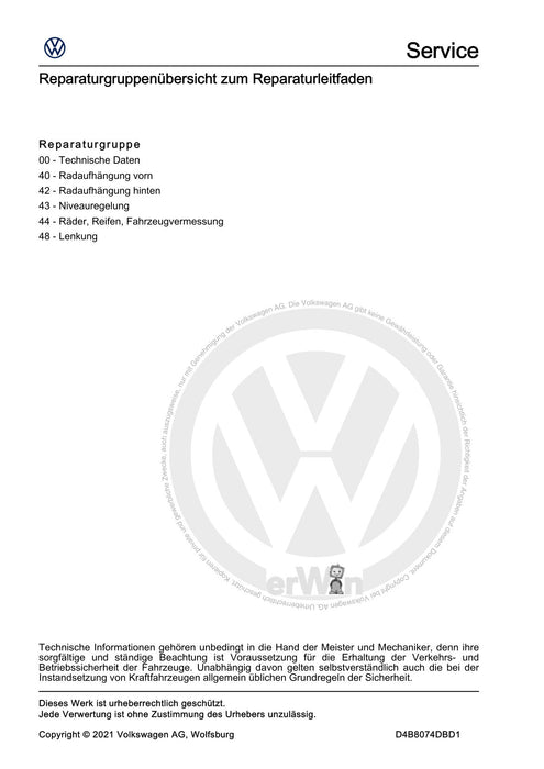 Polo 2022 Reparaturanleitung Fahrwerk, Achsen, Lenkung