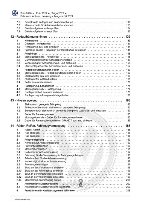 Polo 2022 Reparaturanleitung Fahrwerk, Achsen, Lenkung