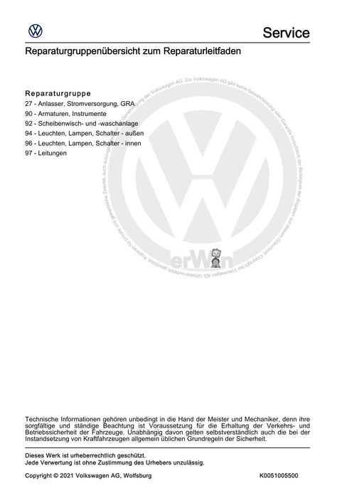 Bora (1999 - 2006) Bora-Bora Variant Reparaturanleitung Elektrische Anlage