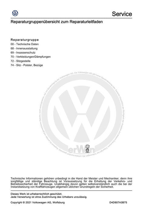 ID.4 (2020+) E2, E21] Reparaturanleitung Karosserie-Montagearbeiten Innen