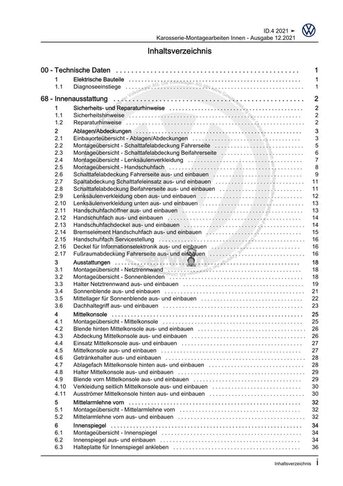 ID.4 (2020+) E2, E21] Reparaturanleitung Karosserie-Montagearbeiten Innen