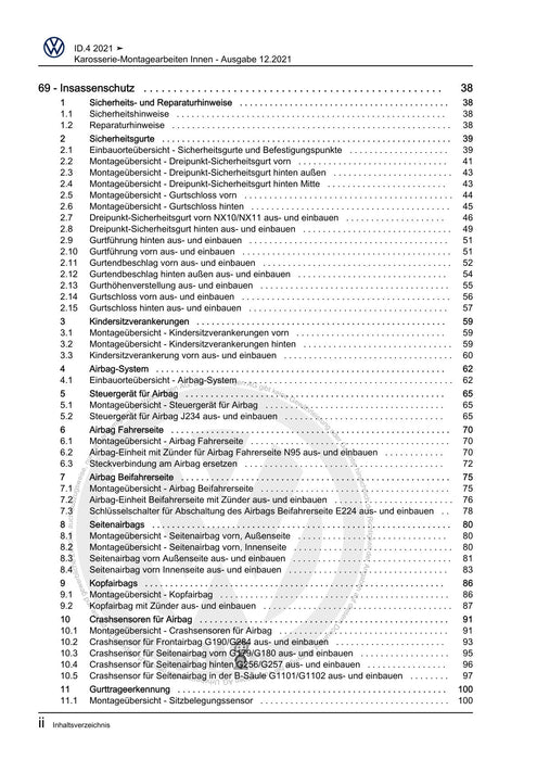 ID.4 (2020+) E2, E21] Reparaturanleitung Karosserie-Montagearbeiten Innen