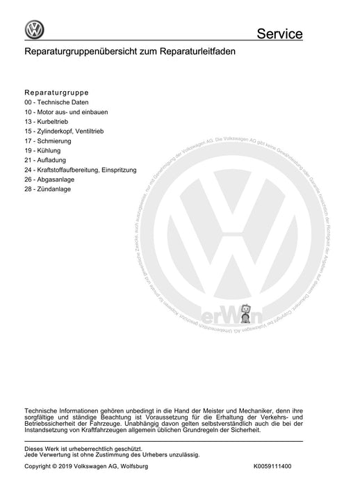 Passat CC (2009) Reparaturanleitung 4-Zyl. Einspritzmotor (1,4 l, 4V, EA 111, Turbolader, Kompressor)