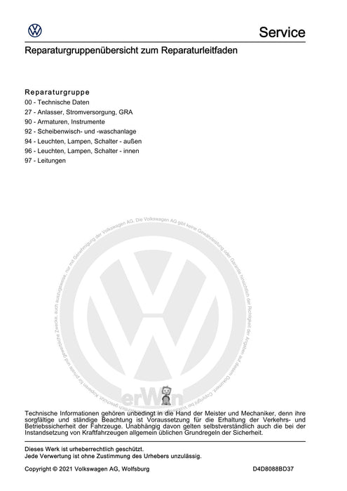 Polo 2022 Reparaturanleitung Elektrische Anlage
