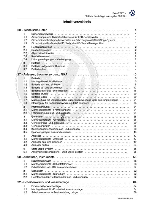Polo 2022 Reparaturanleitung Elektrische Anlage