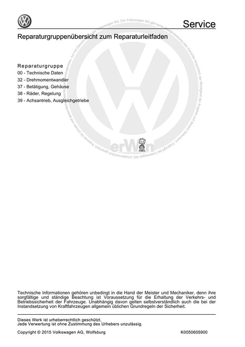 Passat (1997 - 2005) Passat-Passat Variant Reparaturanleitung Automatisches Getriebe 01N - 4 Gang