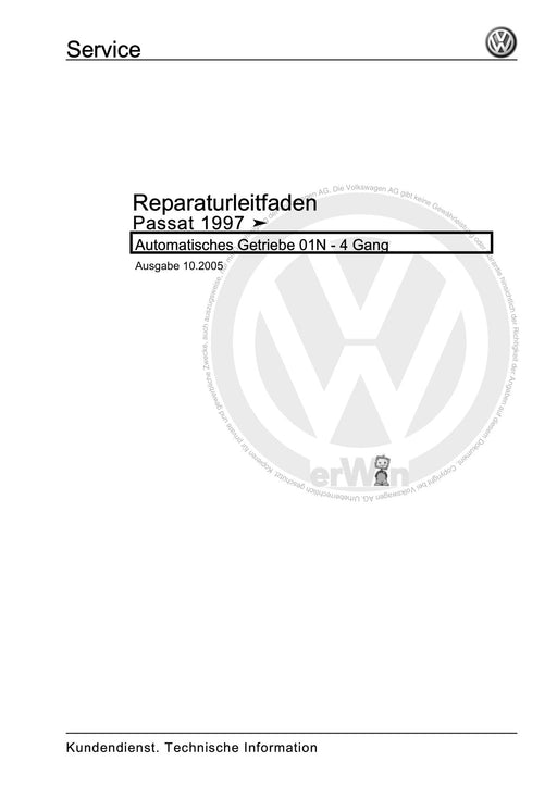 Passat (1997 - 2005) Passat-Passat Variant Reparaturanleitung Automatisches Getriebe 01N - 4 Gang