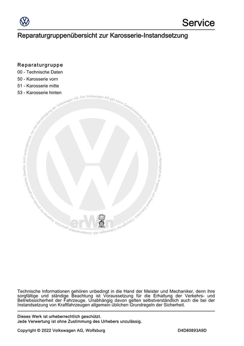 Transporter (2016+) Reparaturanleitung Karosserie-Instandsetzung
