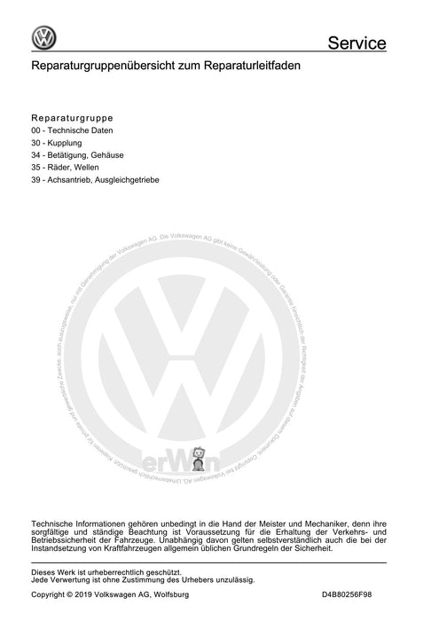 Jetta (1980 - 1988) Jetta Reparaturanleitung 7 Gang-Doppelkupplungsgetriebe 0CG
