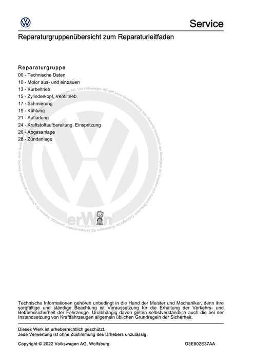 Caddy (2011 - 2015) Caddy-Caddy Maxi Reparaturanleitung 4-Zyl. Einspritzmotor (1,2 l-Motor, Direkteinspritzer, Turbolader)
