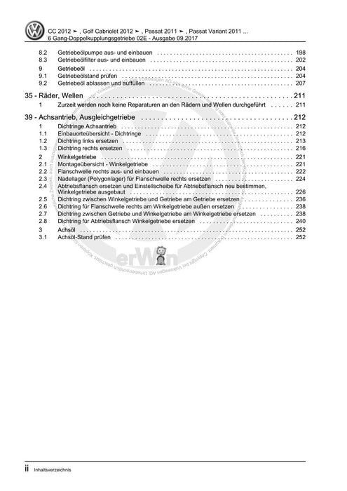 Passat (2011+) Passat-Passat Variant Reparaturanleitung 6 Gang-Doppelkupplungsgetriebe 02E